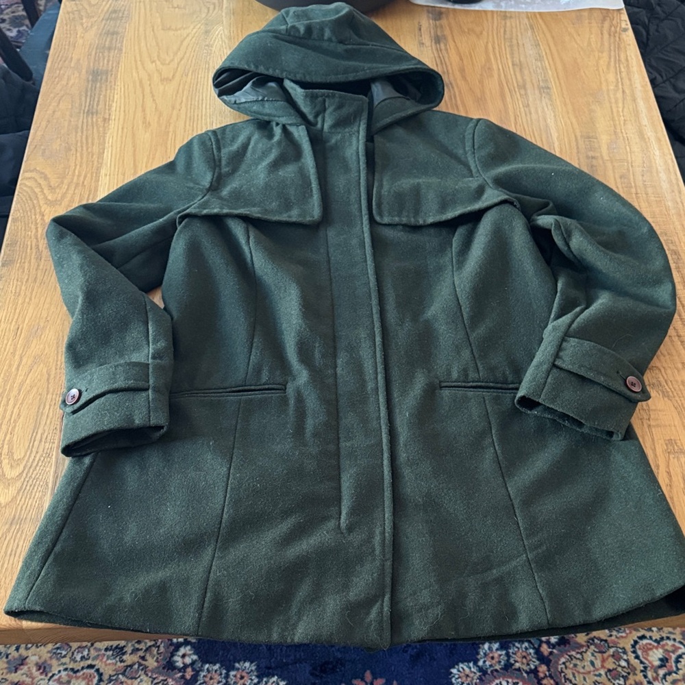 Women's Green Wool Hooded Coat